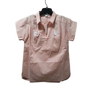 Loyal Hana Maternity Nursing Shirt M Peach Cotton Popover Short Sleeve NWT